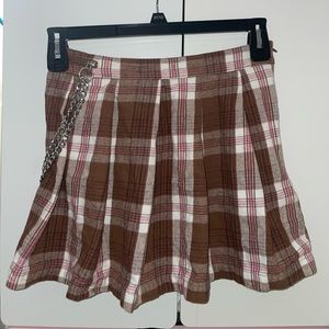 Forever 21 Brown, pink and white plaid skirt with chains